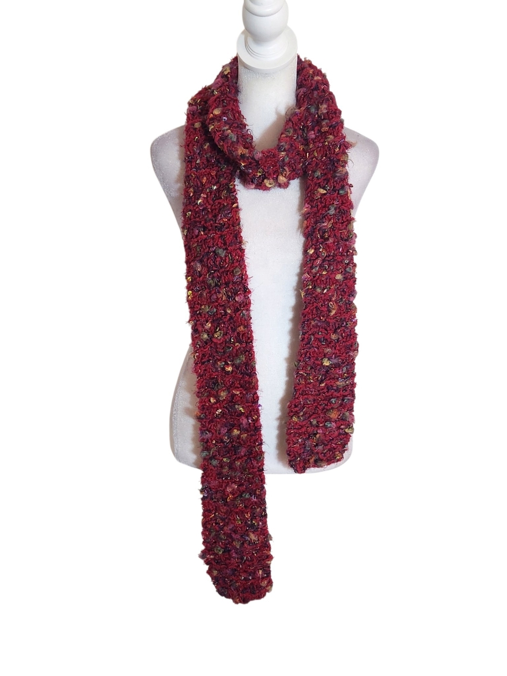 Handmade Burgundy Red Chunky Knit Scarf 83 Inch